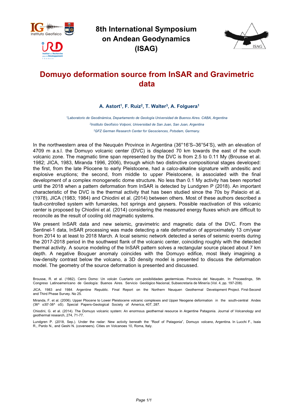 Domuyo Deformation Source from Insar and Gravimetric Data
