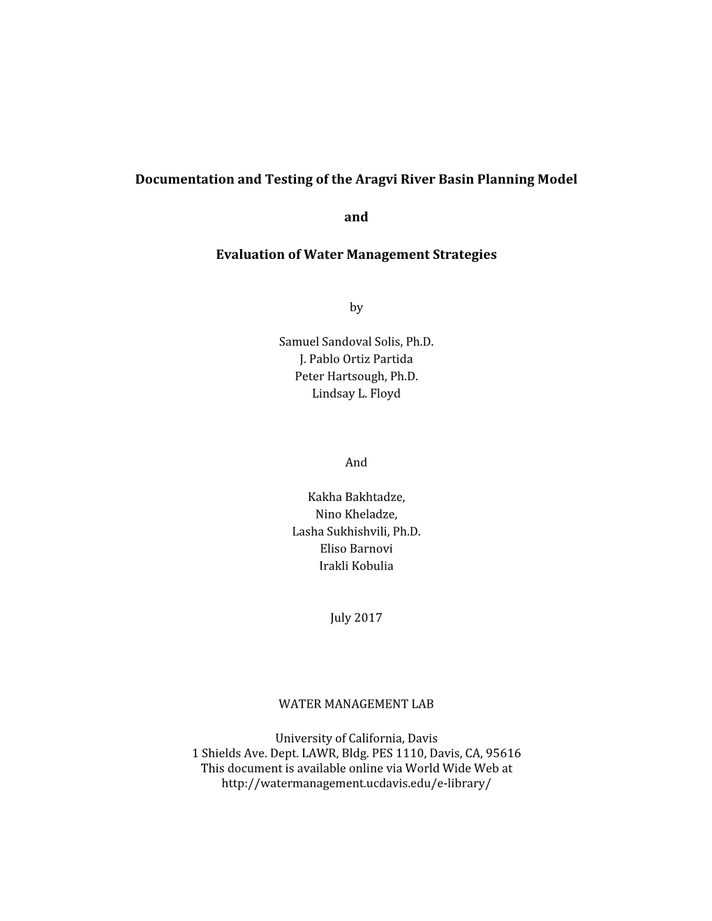 Documentation and Testing of the Aragvi River Basin Planning Model