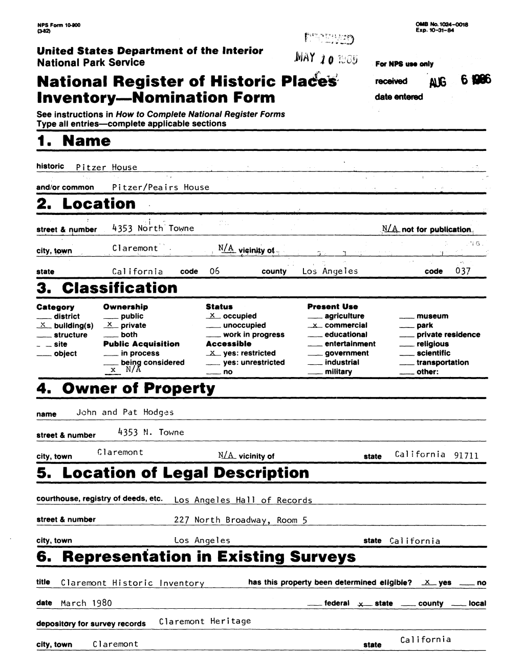 National Register of Historic Pla Inventory—Nomination Form 1