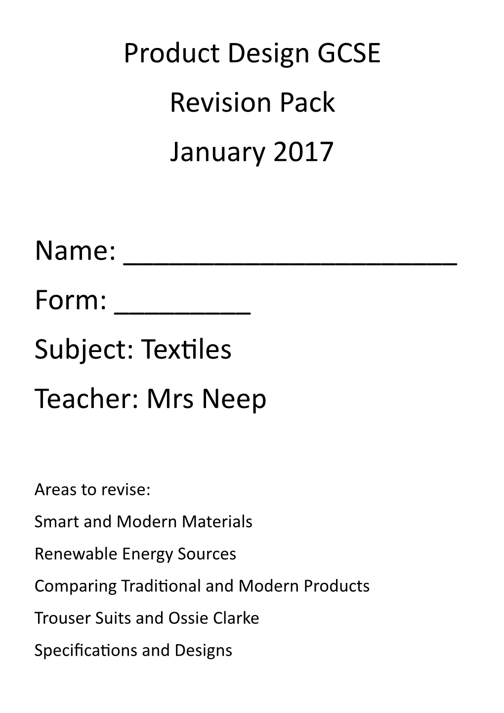 Textiles Revision Paper