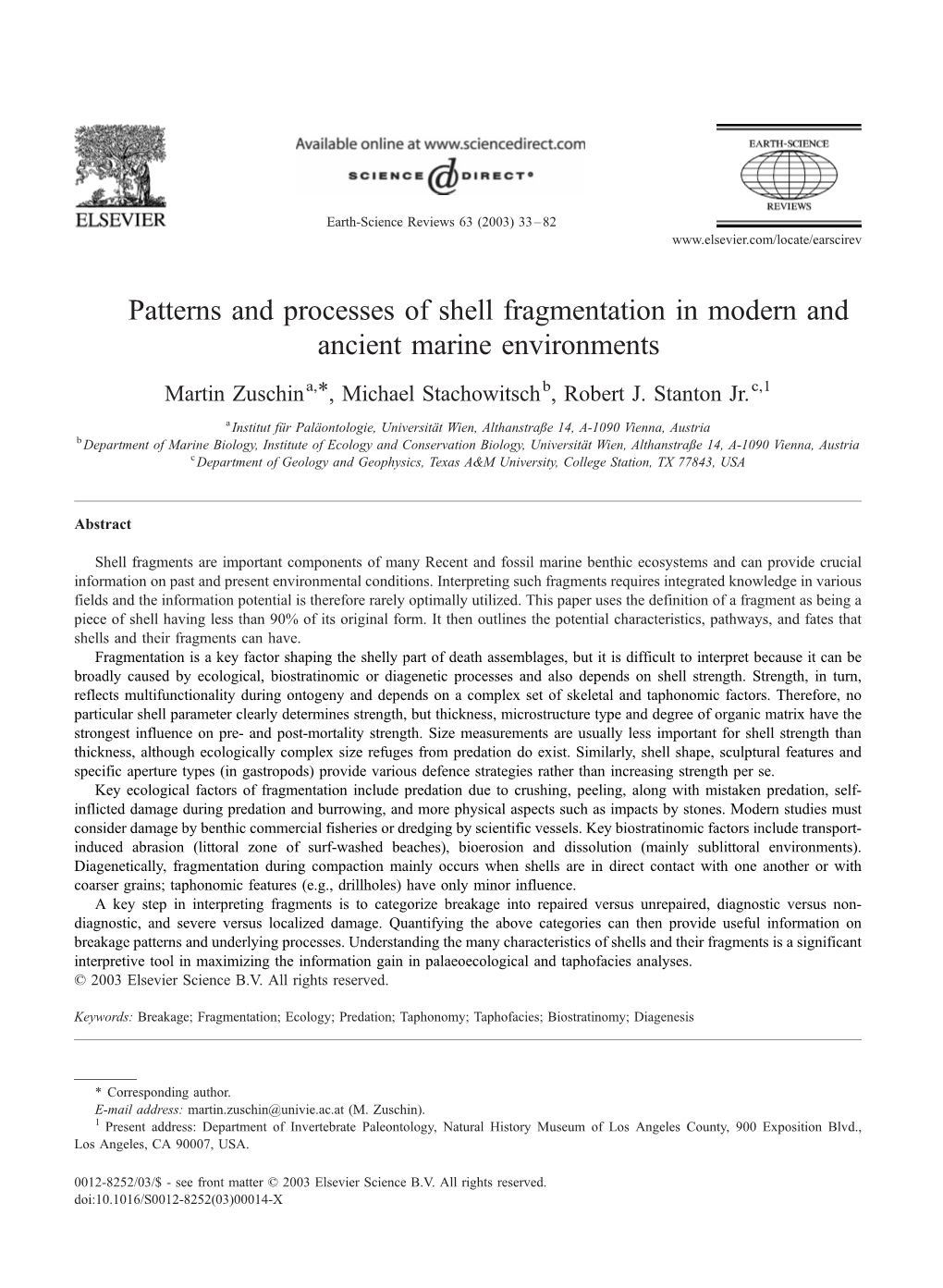 Patterns and Processes of Shell Fragmentation in Modern and Ancient Marine Environments