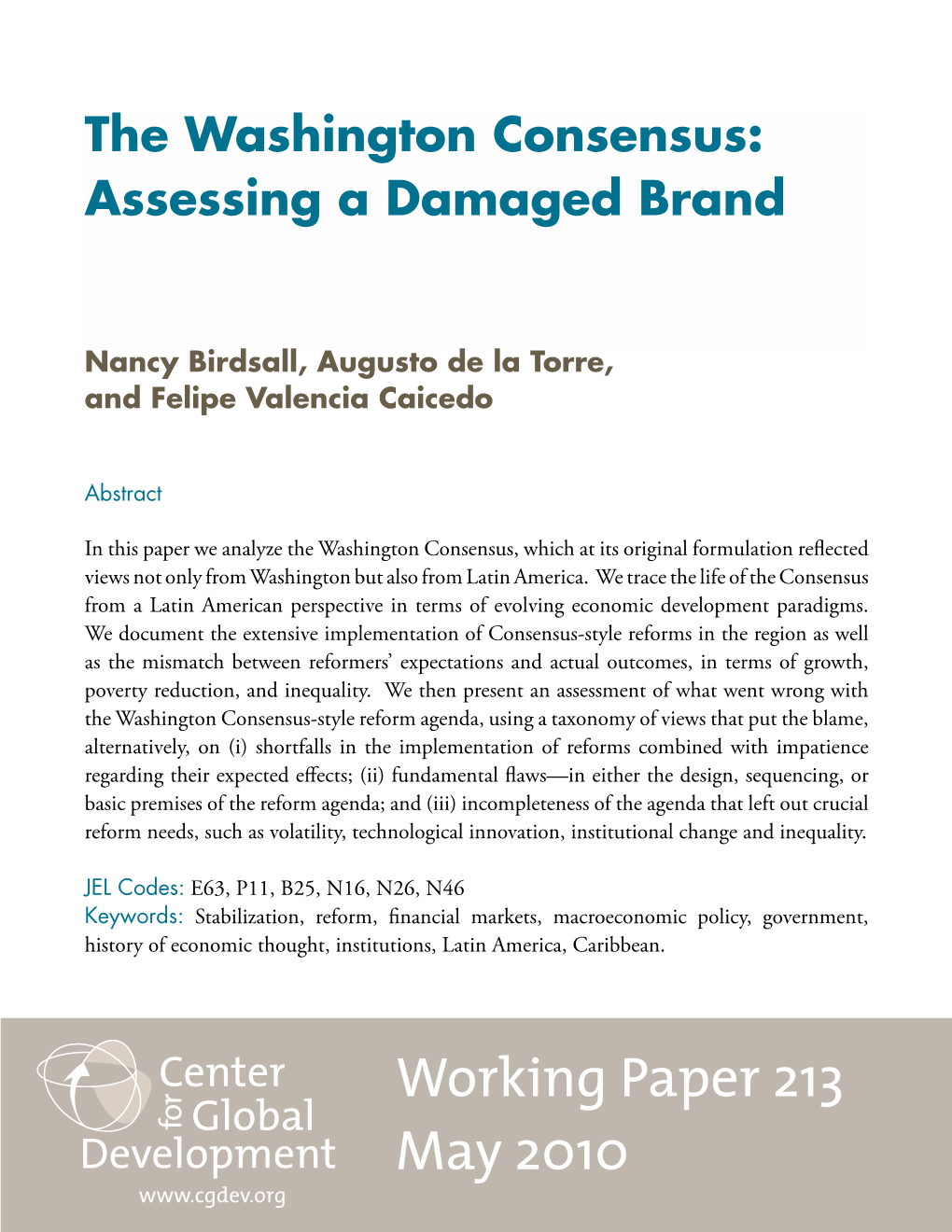 The Washington Consensus: Assessing a Damaged Brand