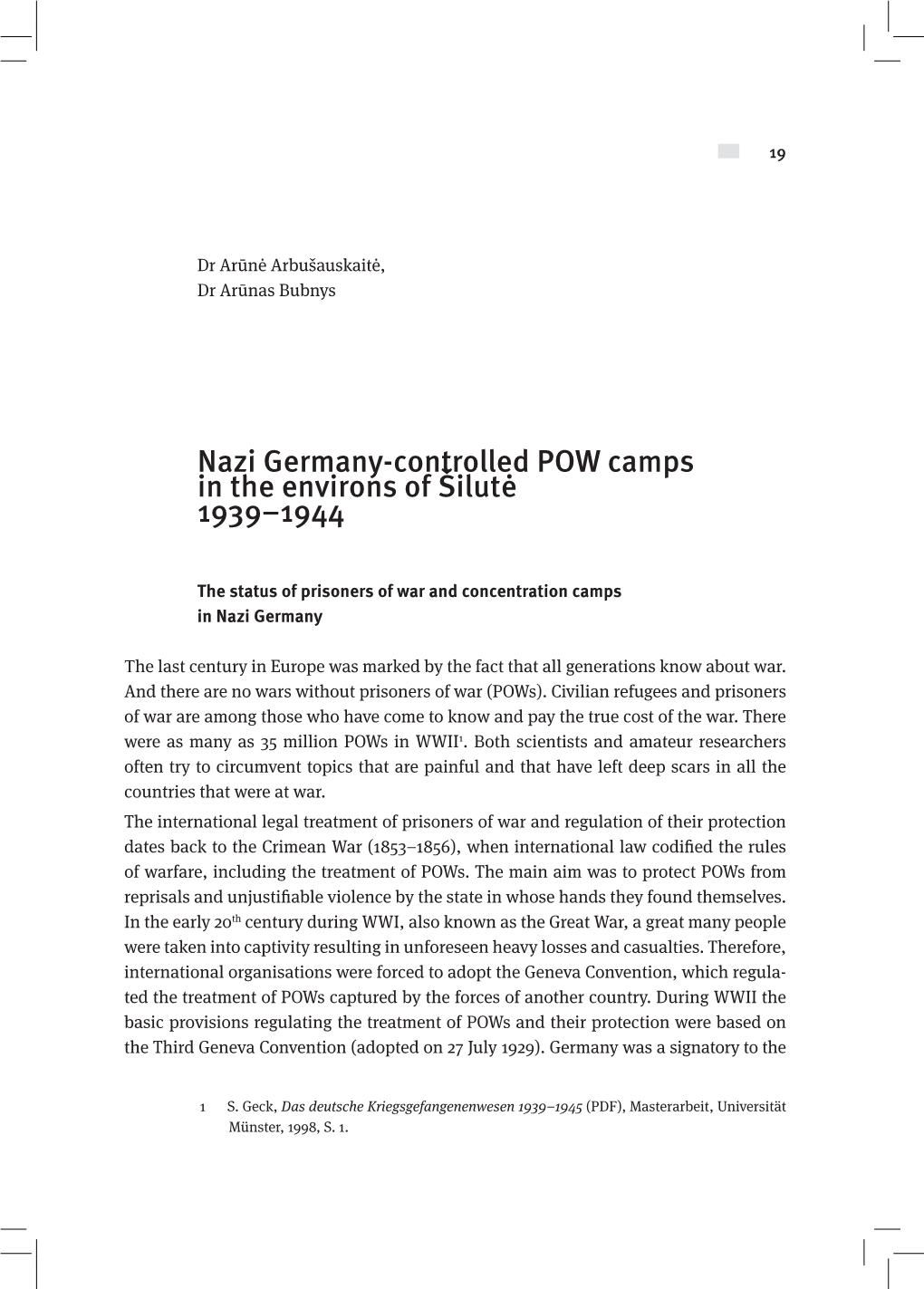 Nazi Germany-Controlled POW Camps in the Environs of Šilutė 1939–1944