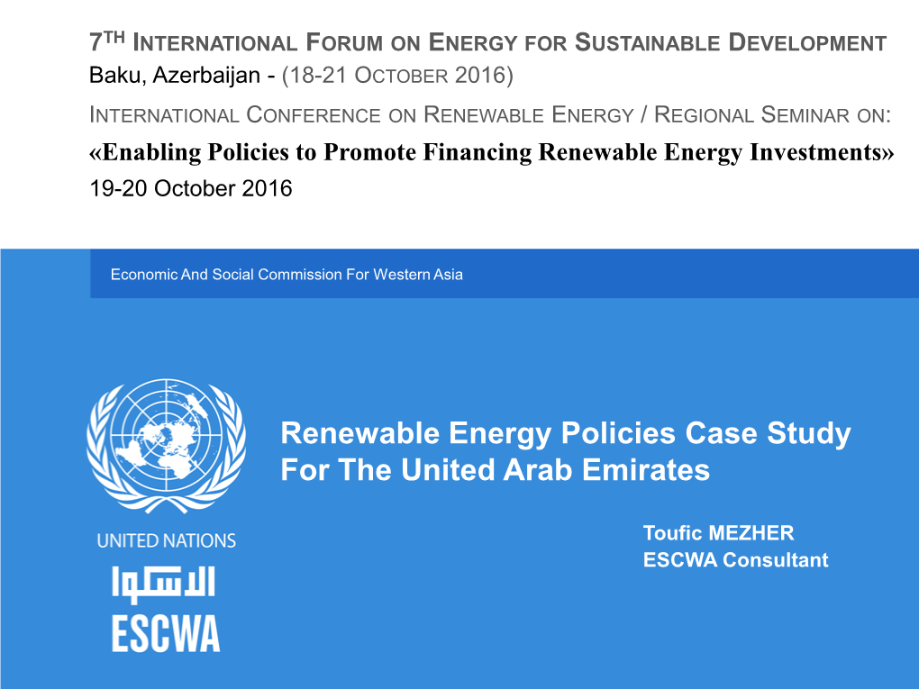 Renewable Energy Policies Case Study for the United Arab Emirates