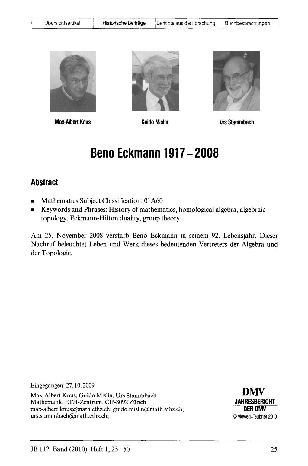 Beno Eckmann 1917- 2008