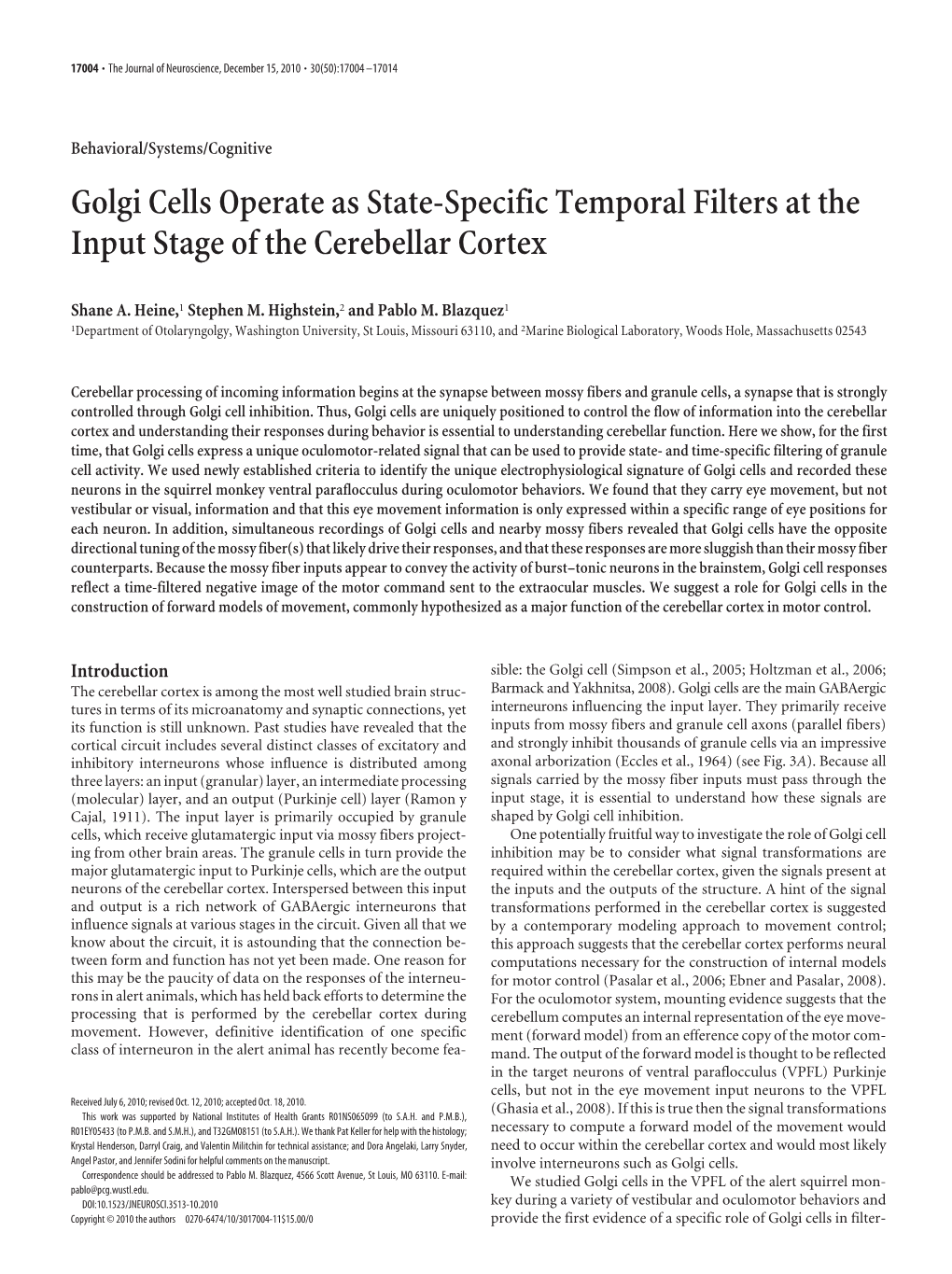 Golgi Cells Operate As State-Specific Temporal Filters at the Input Stage of the Cerebellar Cortex