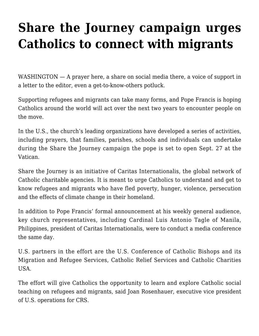 Share the Journey Campaign Urges Catholics to Connect with Migrants