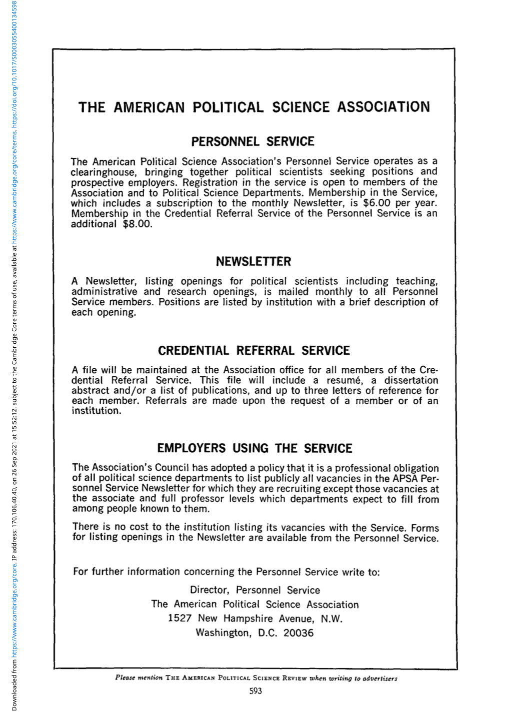 Credential Referral Service of the Personnel Service Is An