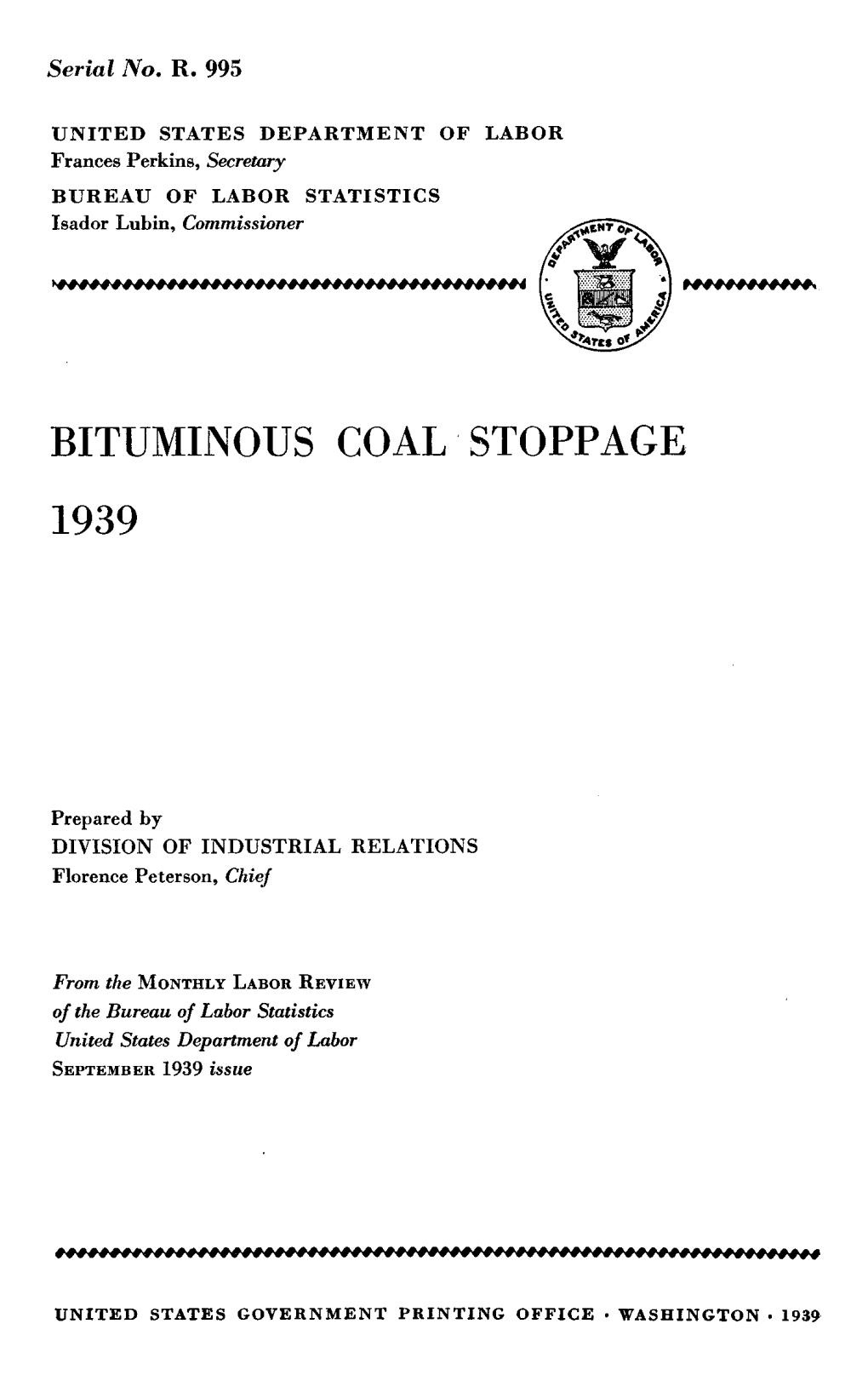 Bituminous Coal Stoppage 1939