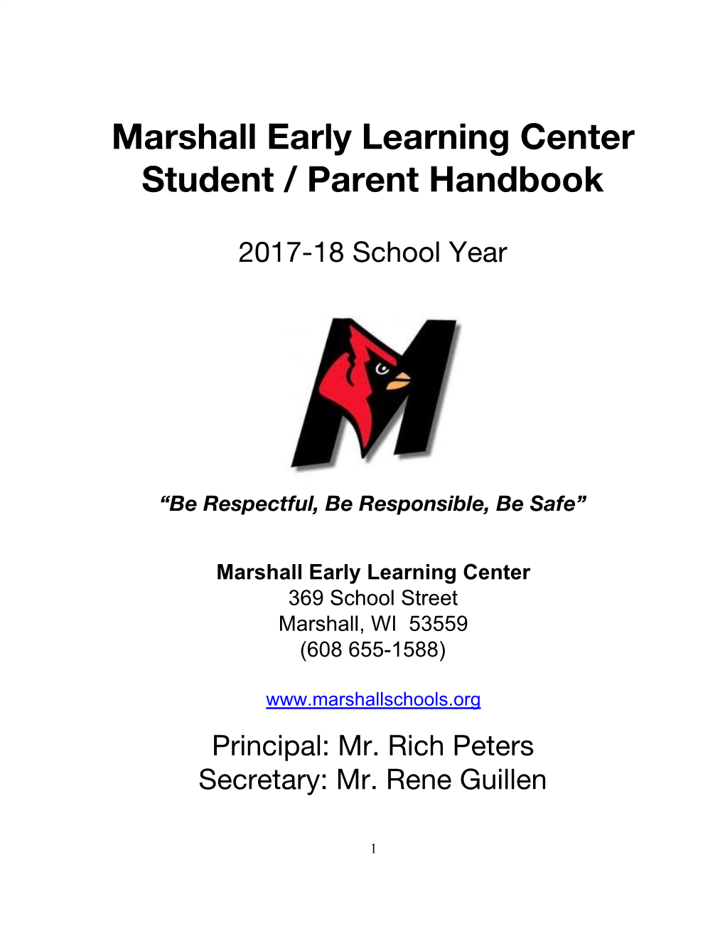 Marshall Early Learning Center Student / Parent Handbook