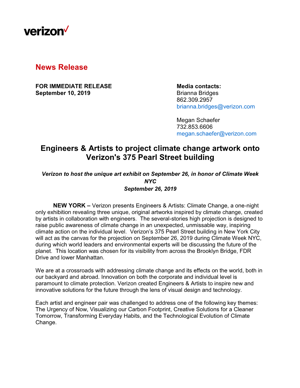 News Release Engineers & Artists to Project Climate Change Artwork Onto