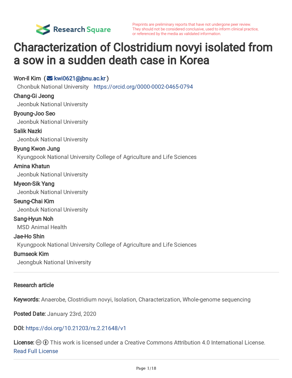 Clostridium Novyi Isolated from a Sow in a Sudden Death Case in Korea