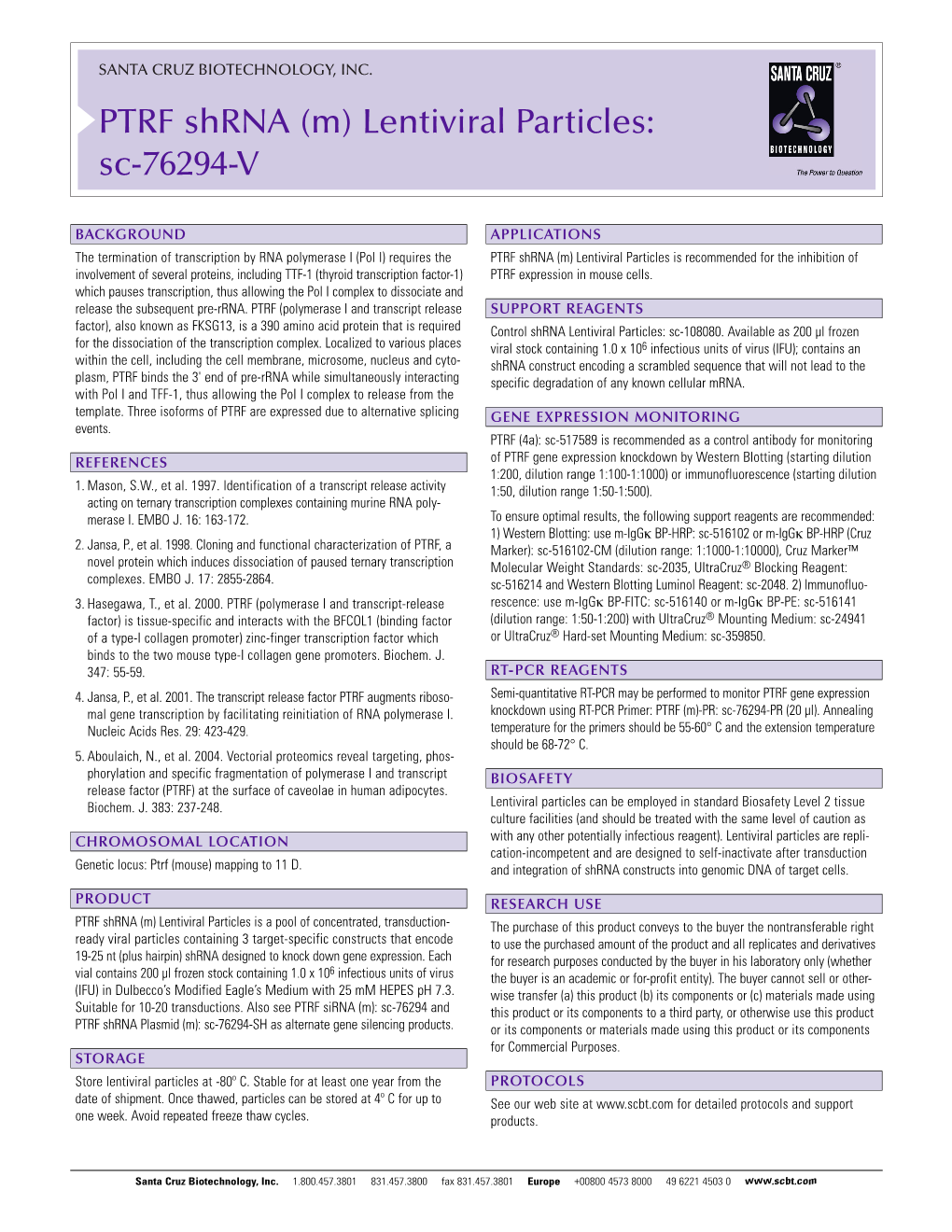 PTRF Shrna (M) Lentiviral Particles: Sc-76294-V