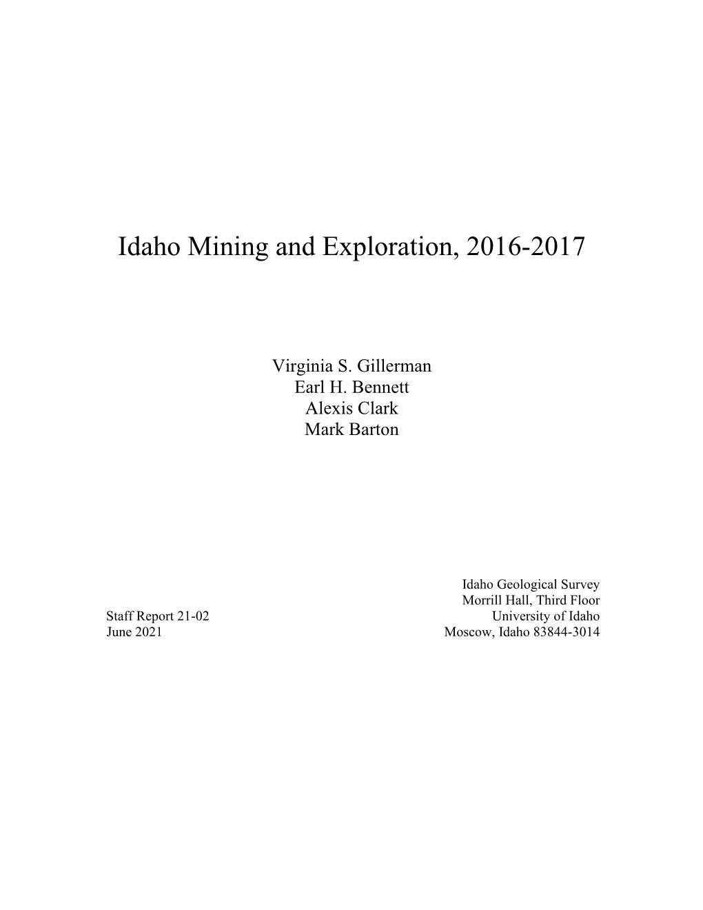 Idaho Mining and Exploration, 2016-2017