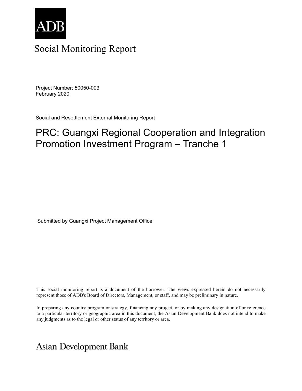 Guangxi Regional Cooperation and Integration Promotion Investment Program – Tranche 1