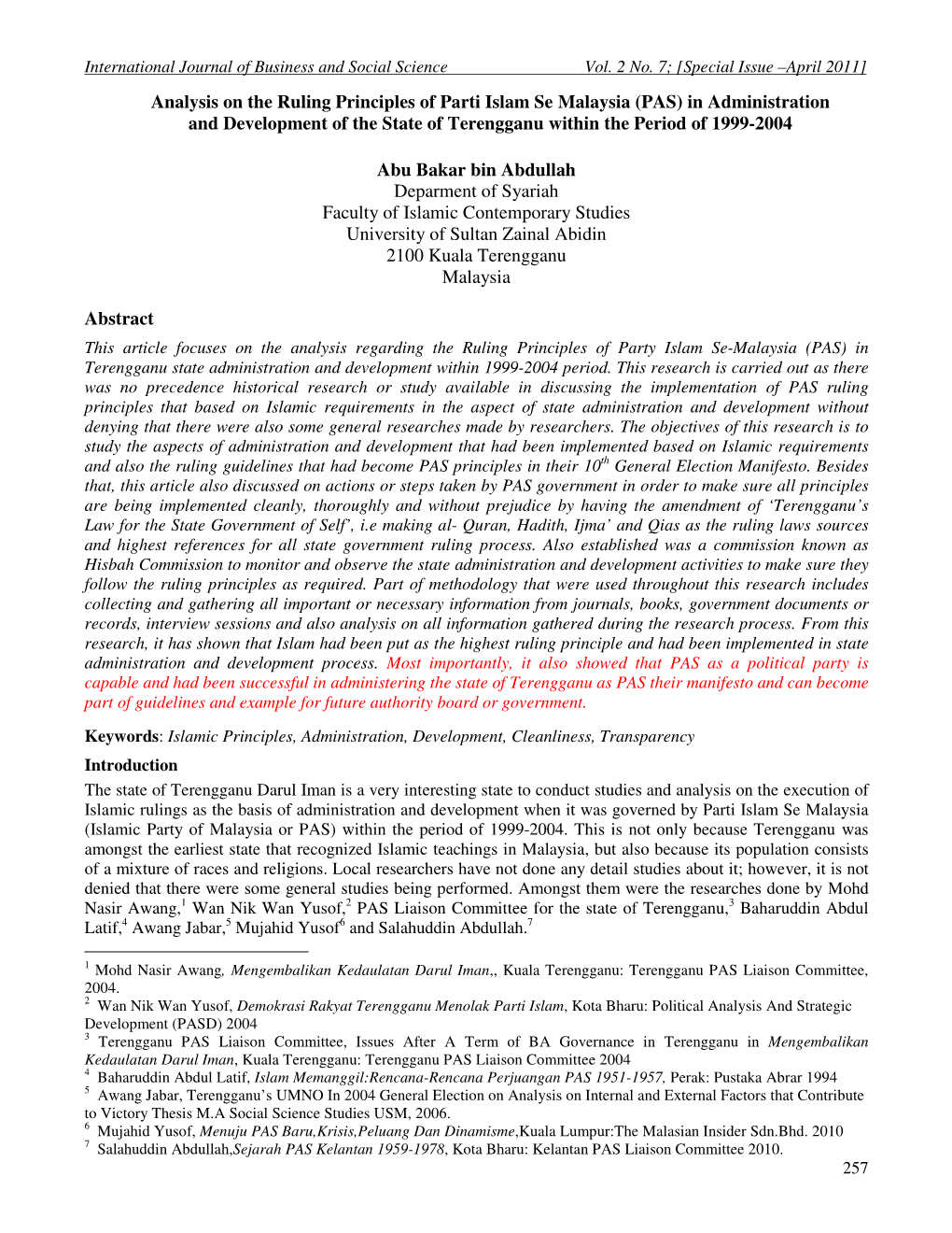 Analysis on the Ruling Principles of Parti Islam Se Malaysia (PAS) in Administration and Development of the State of Terengganu Within the Period of 1999-2004