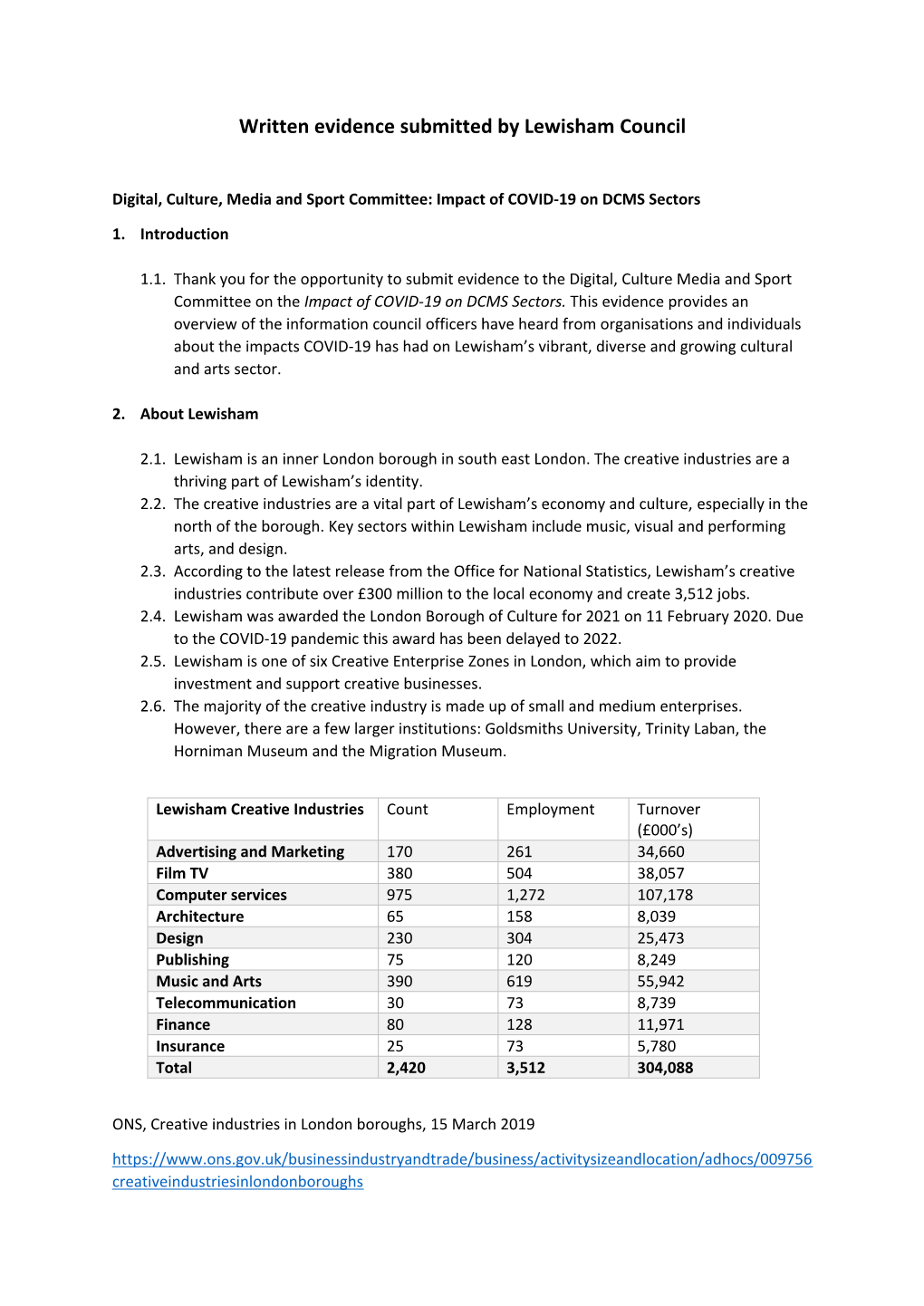 Written Evidence Submitted by Lewisham Council