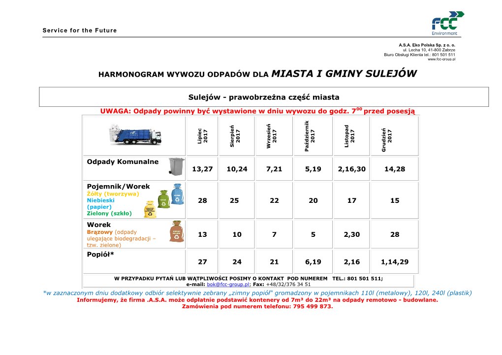 Harmonogram Odbioru Odpadów W Gm. Sulejów Lipiec-Grudzień 2017R