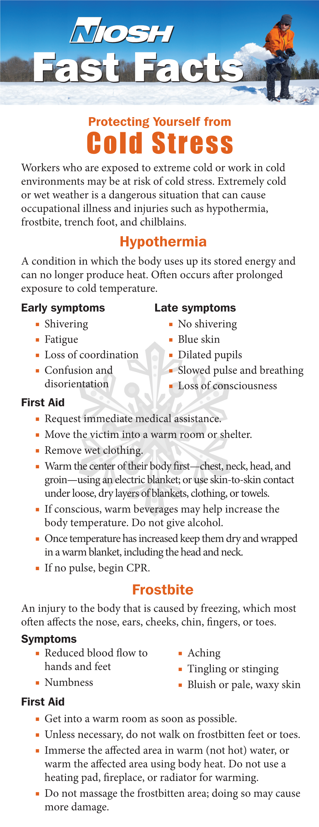 NIOSH Fast Facts: Protecting Yourself from Cold Stress