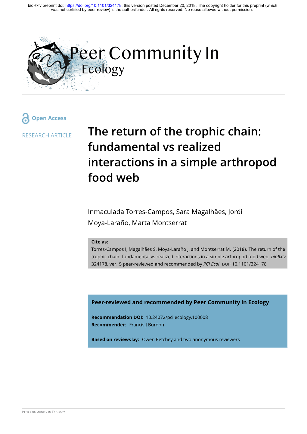 The Return of the Trophic Chain: Fundamental Vs Realized Interactions in a Simple Arthropod Food Web
