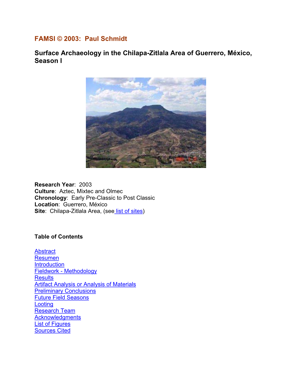 Surface Archaeology in the Chilapa-Zitlala Area of Guerrero, México, Season I