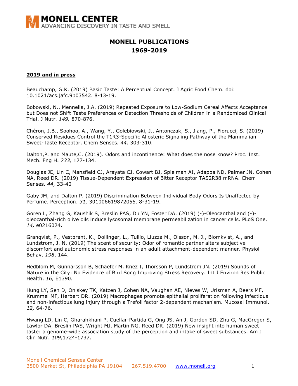 Monell Publications 1969-2019