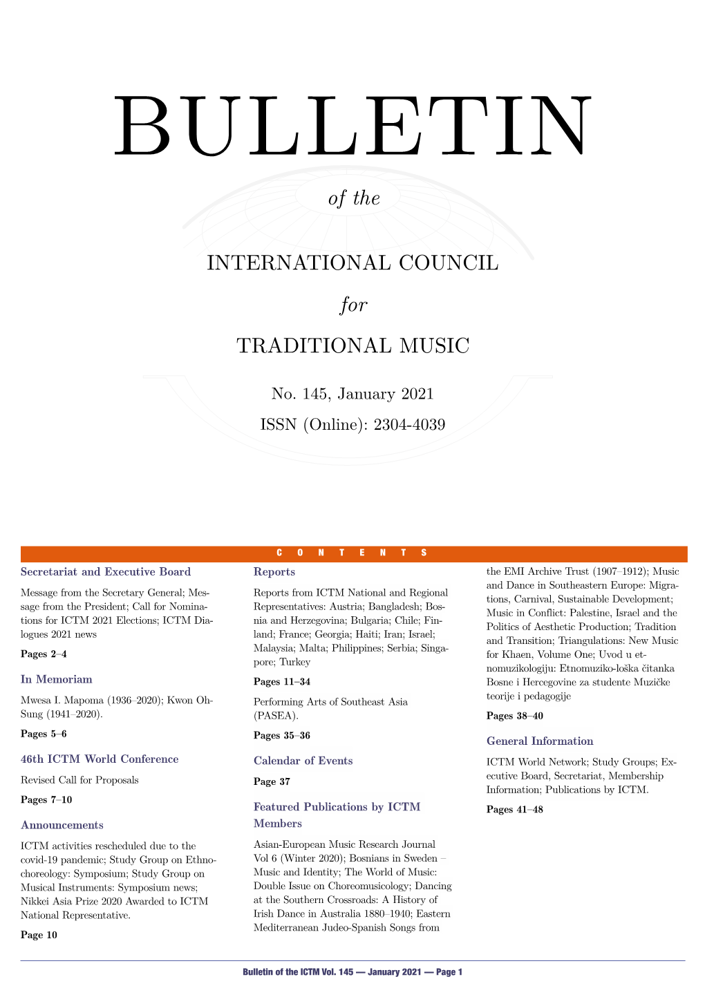 Bulletin of the ICTM Vol. 145 (January 2021)