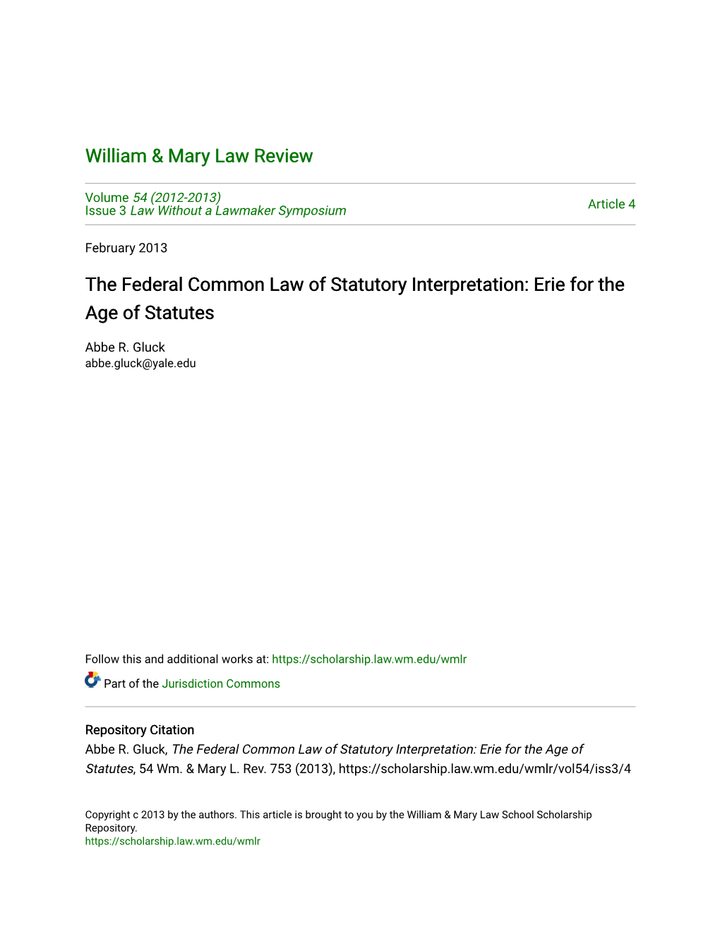 The Federal Common Law of Statutory Interpretation: Erie for the Age of Statutes