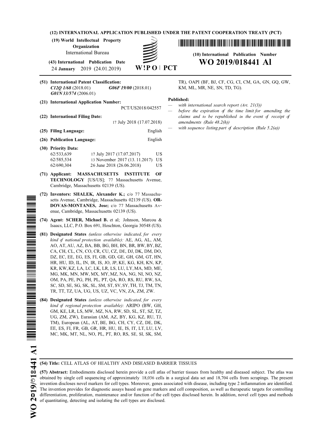 WO 2019/018441 Al 24 January 2019 (24.01.2019) W !P O PCT