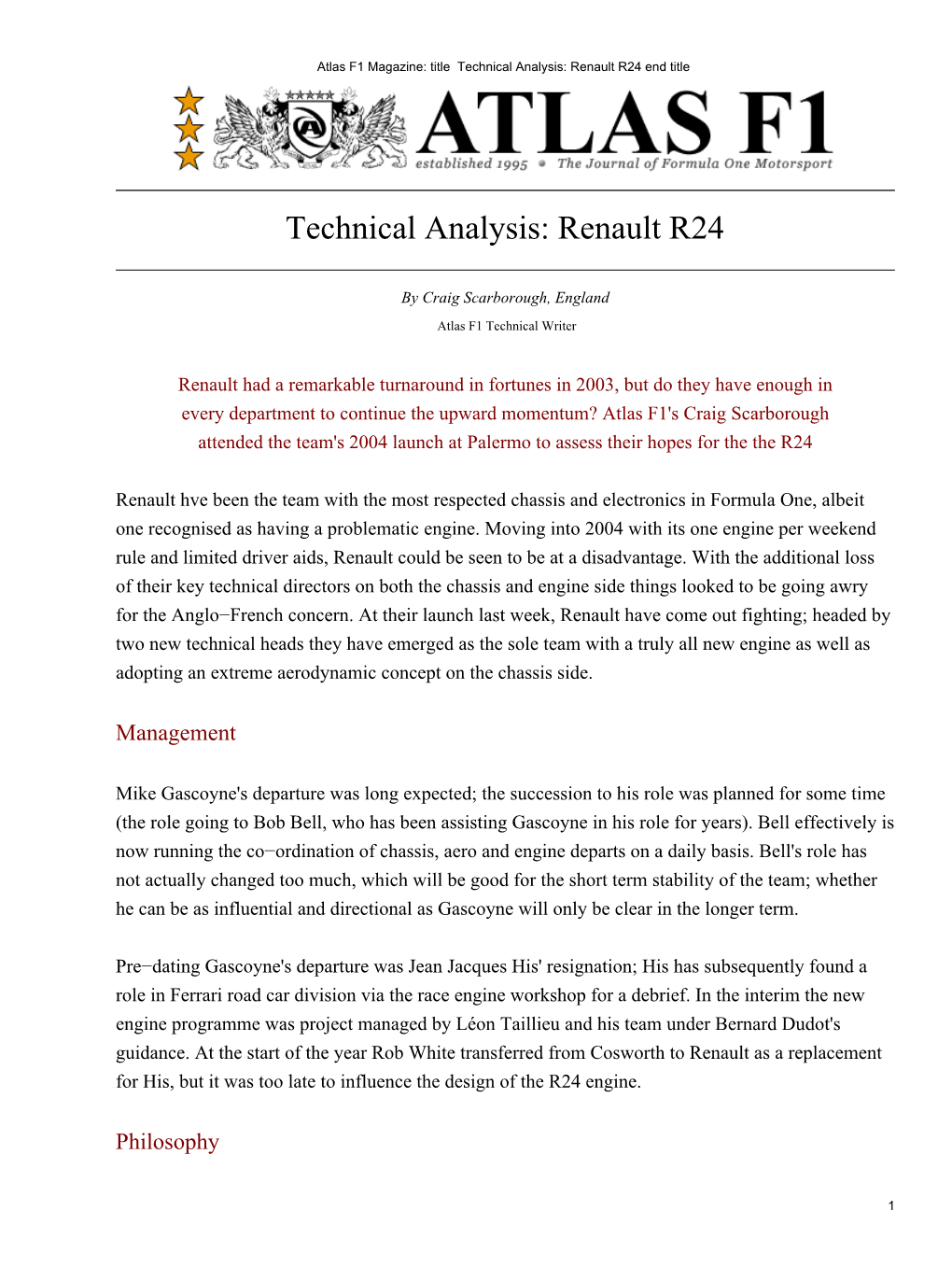 Atlas F1 Magazine: Title Technical Analysis: Renault R24 End Title