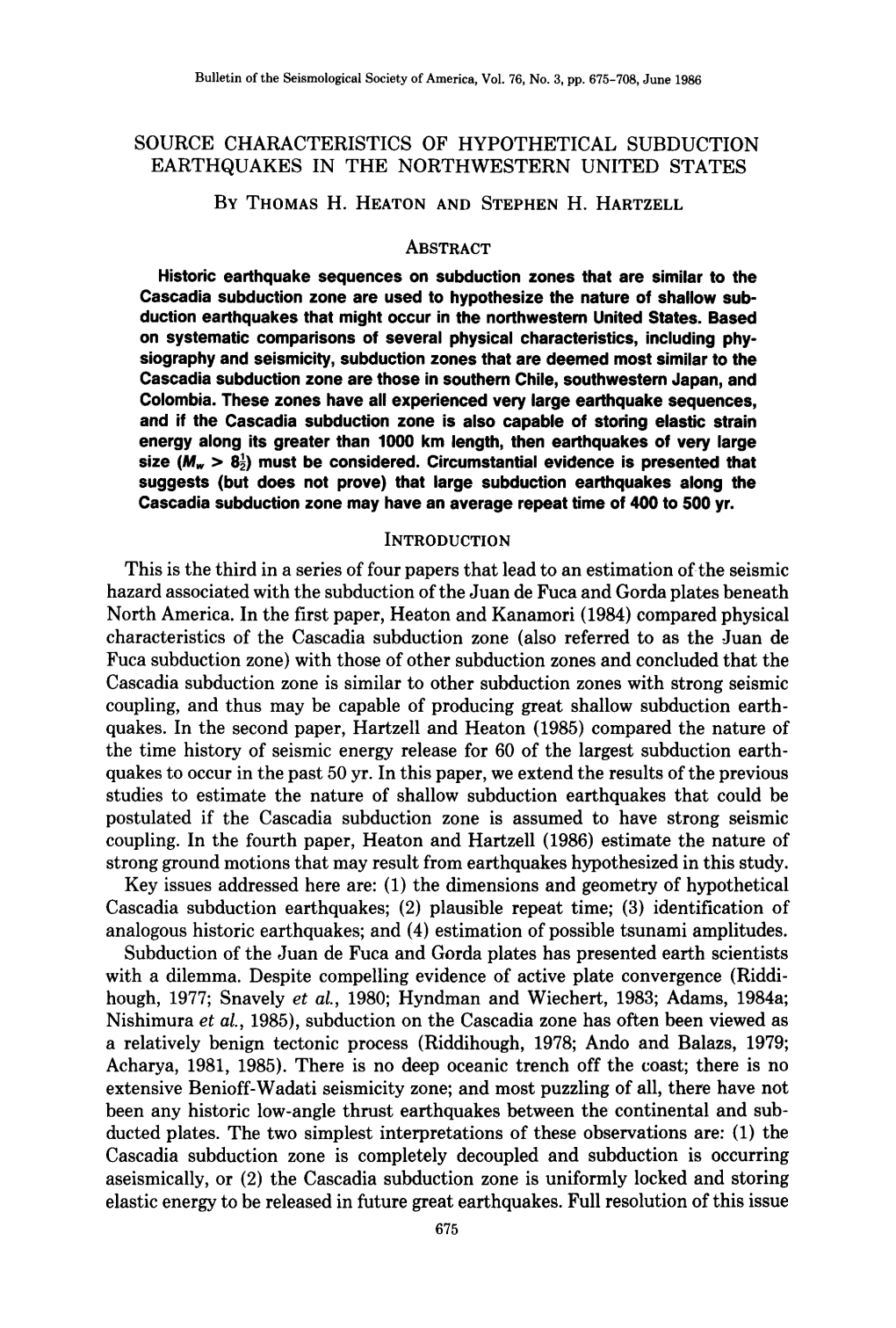 Source Characteristics of Hypothetical Subduction Earthquakes in the Northwestern United States