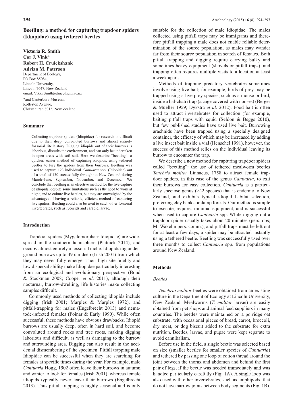 A Method for Capturing Trapdoor Spiders Suitable for the Collection of Male Idiopidae