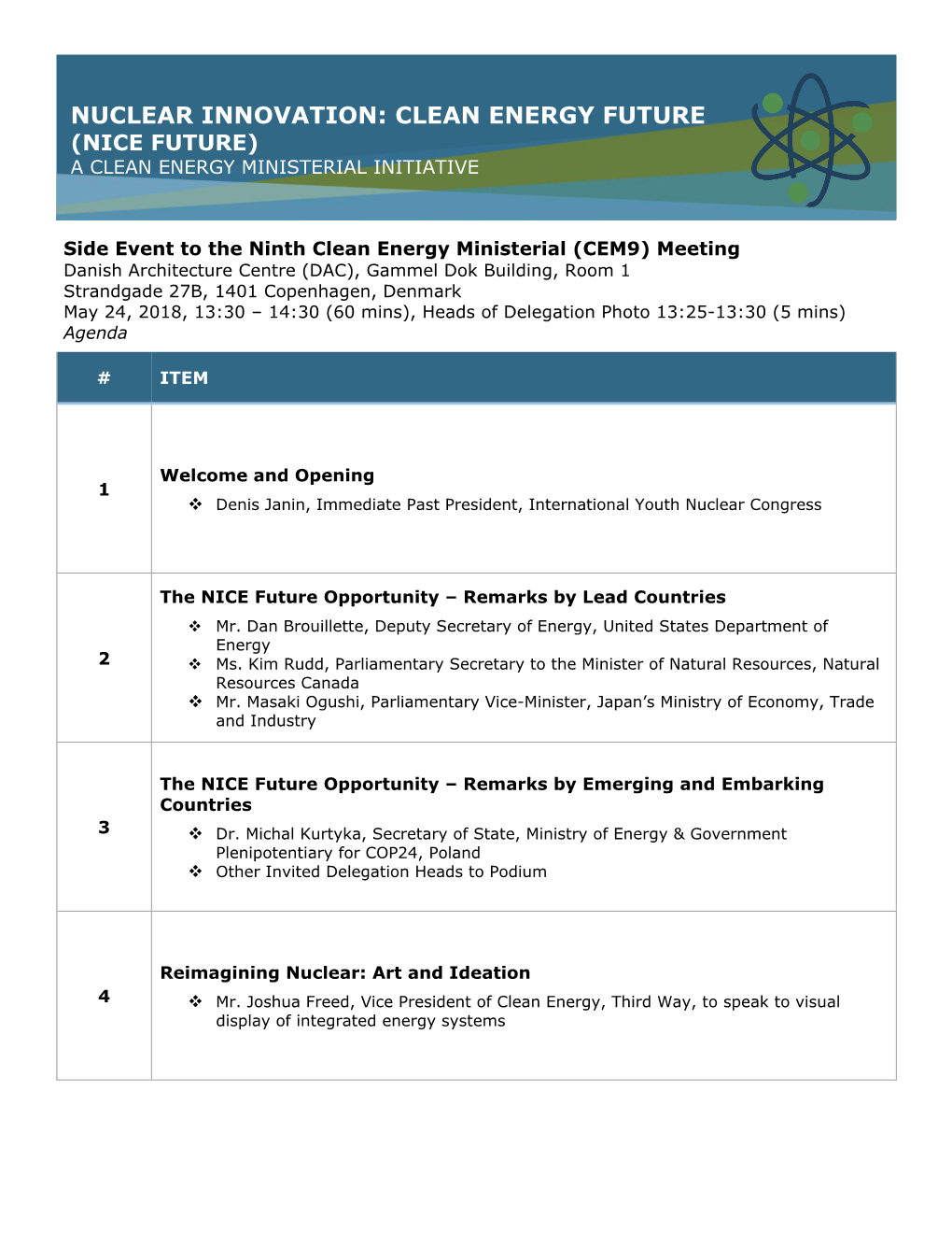 Nuclear Innovation: Clean Energy Future (Nice Future) a Clean Energy Ministerial Initiative