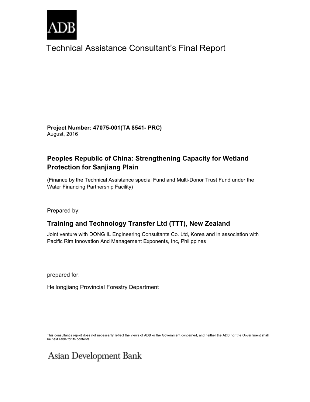 Technical Assistance Consultant's Final Report