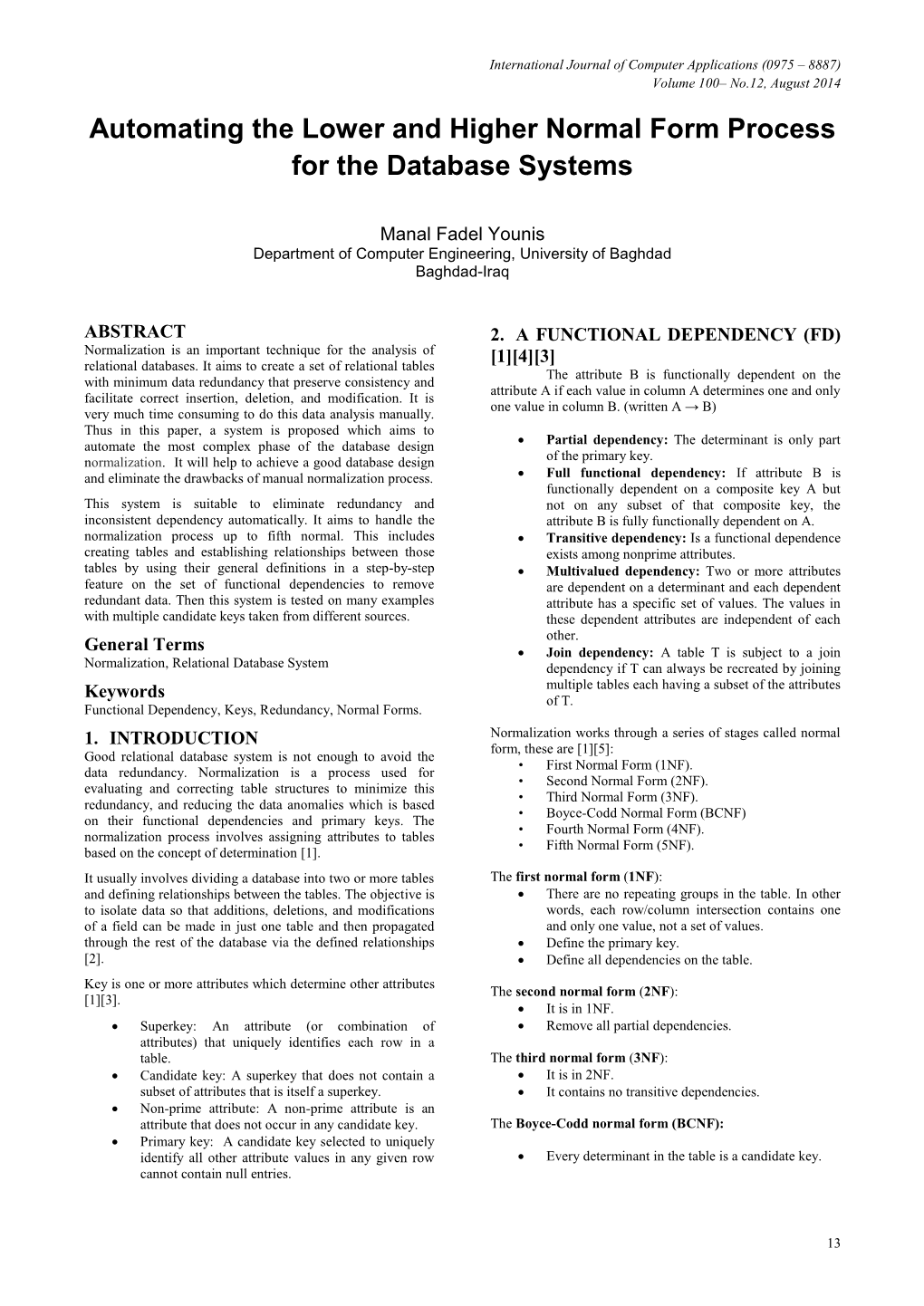 Automating the Lower and Higher Normal Form Process for the Database Systems