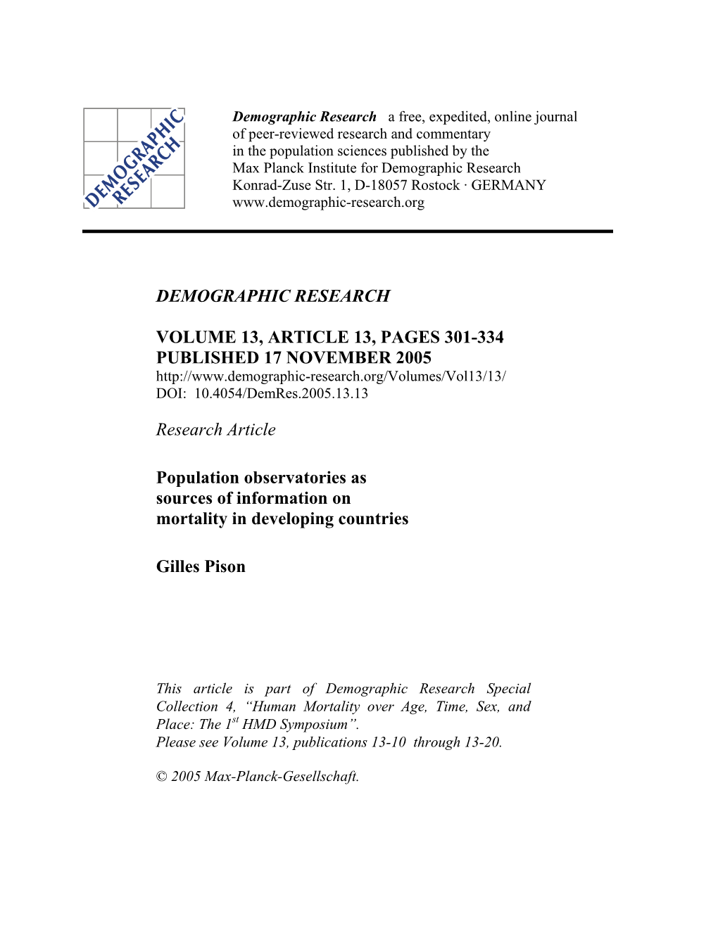 Population Observatories As Sources of Information on Mortality in Developing Countries