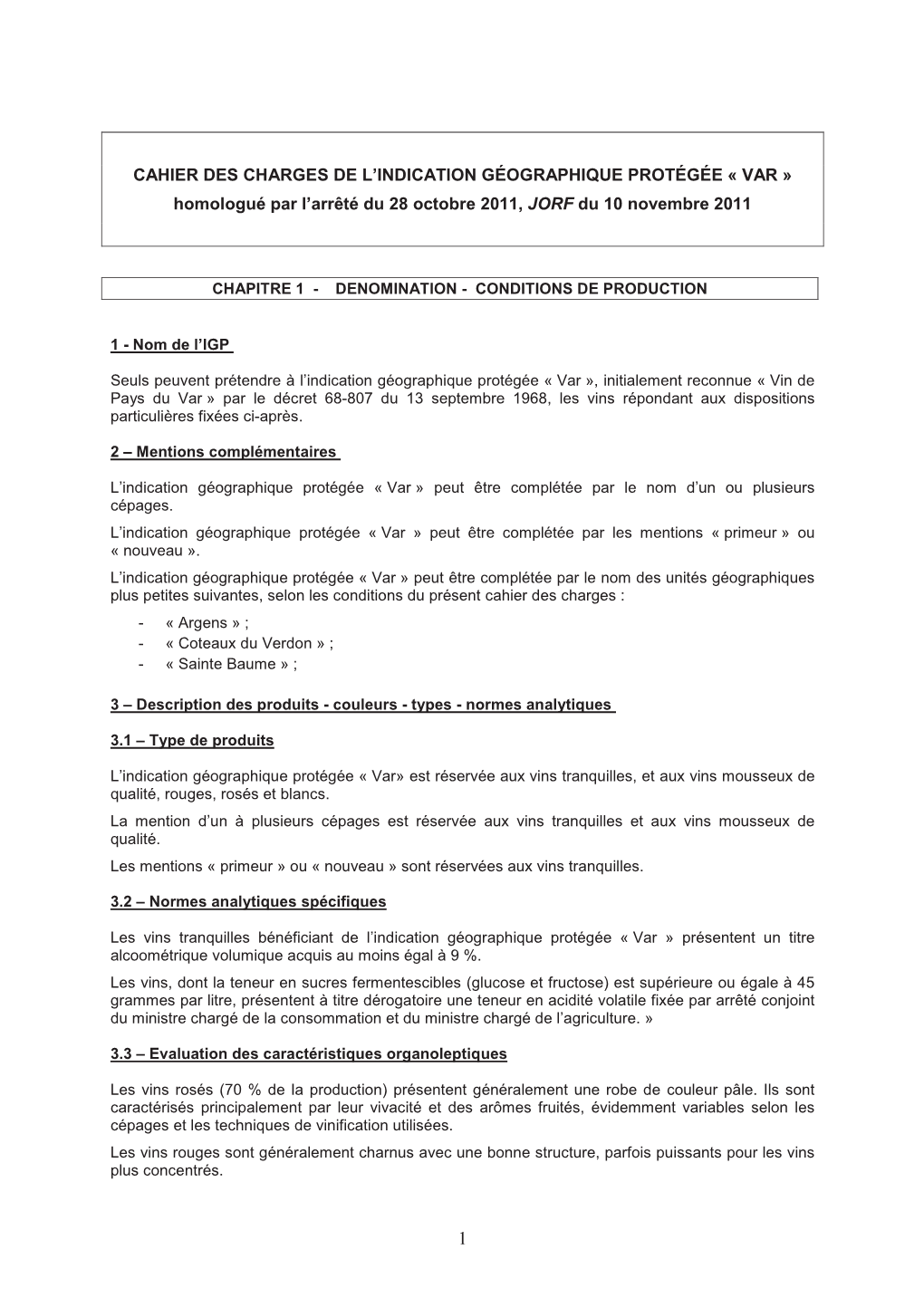 Cahier Des Charges De L'indication Géographique