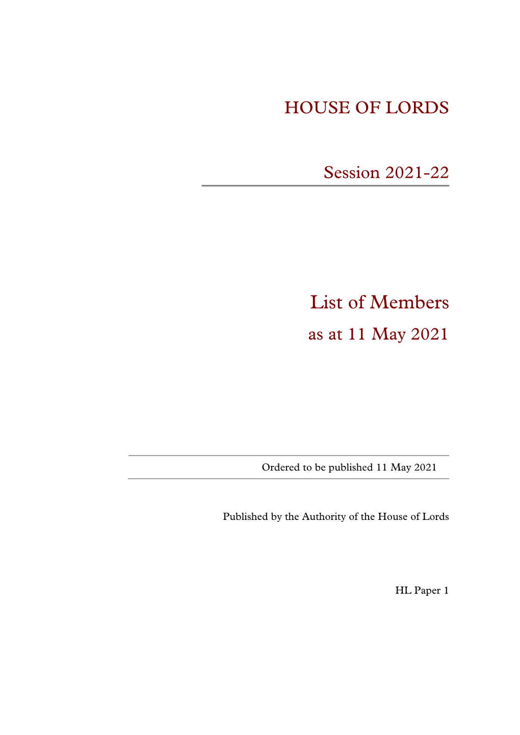 List of Members As at 11 May 2021