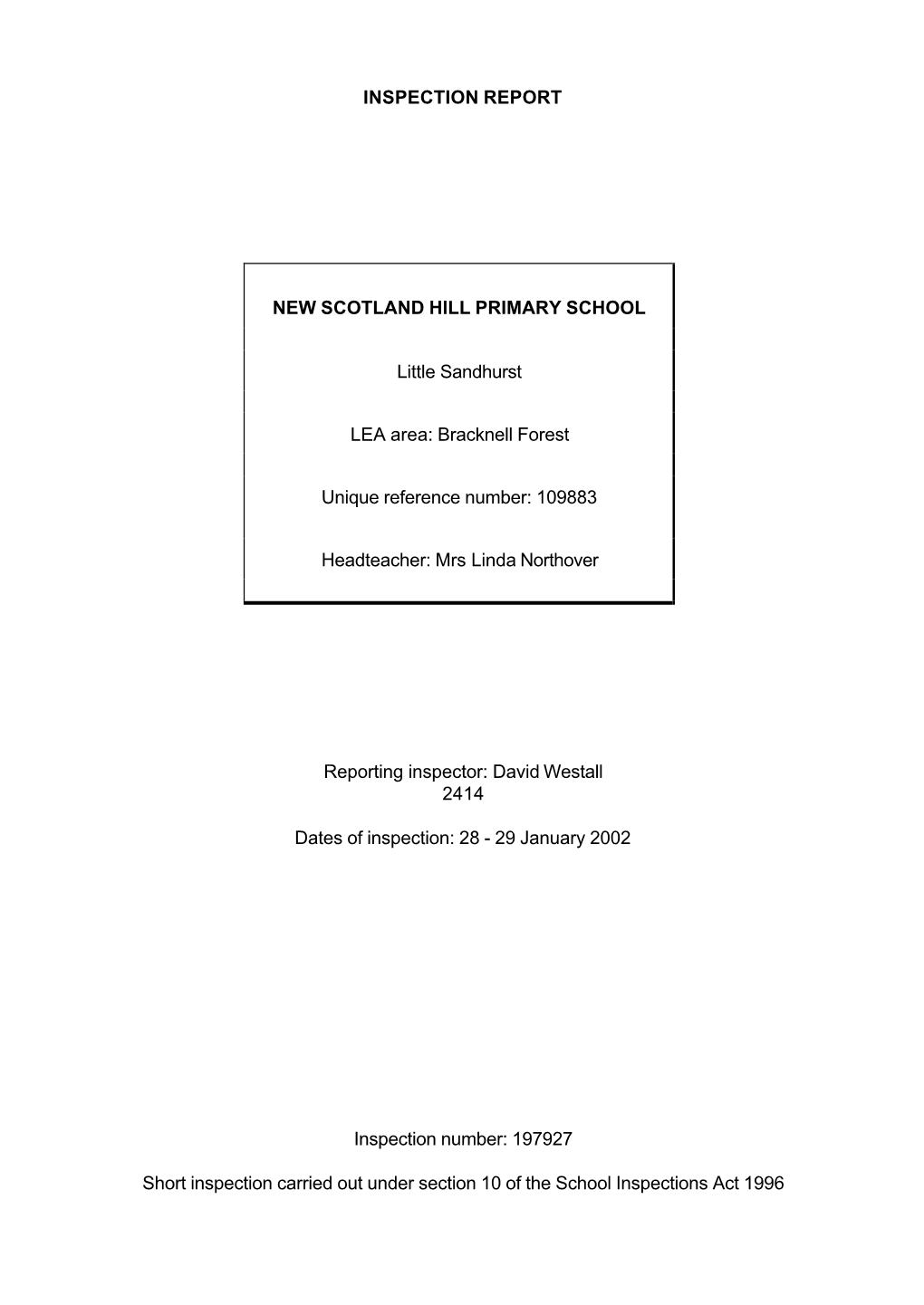 Inspection Report New Scotland Hill Primary