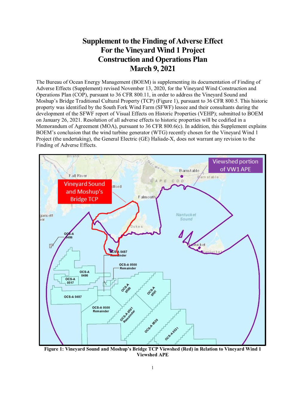 Supplement to the Finding of Adverse Effect for the Vineyard Wind 1 Project Construction and Operations Plan March 9, 2021