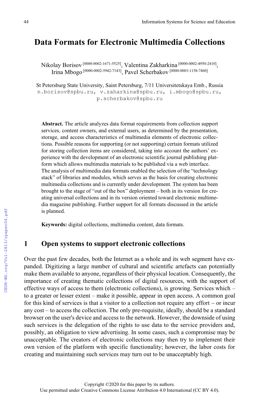 Data Formats for Electronic Multimedia Collections