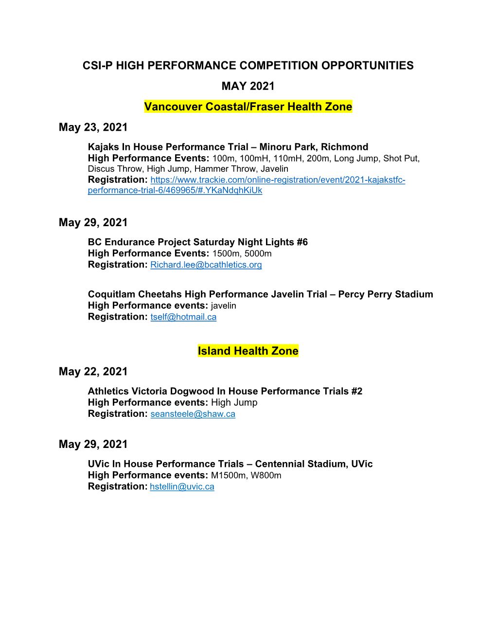 Event List: May/June 2021 High Performance Csi-P