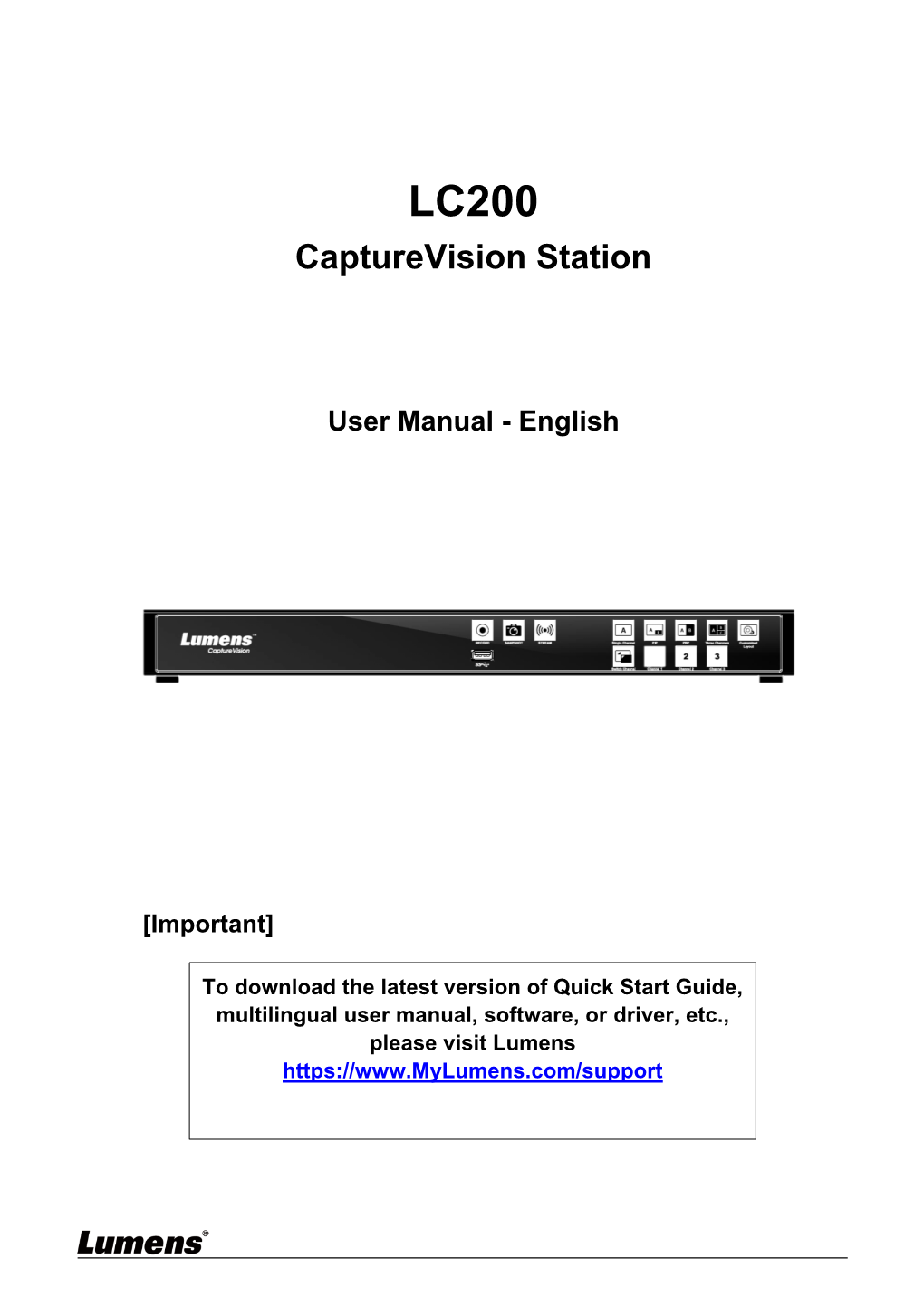 LC200 Capturevision Station [Important] User Manual