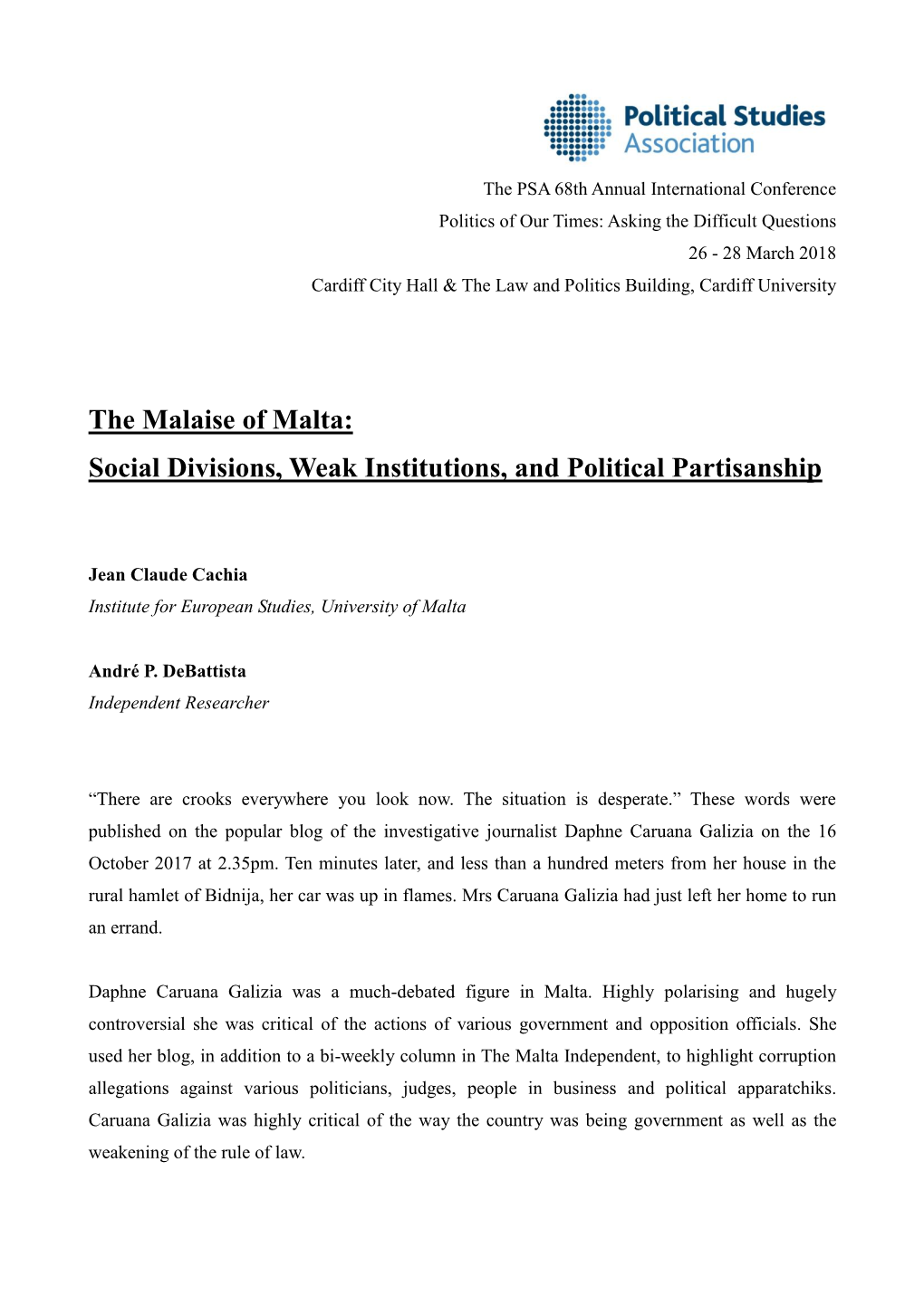 The Malaise of Malta: Social Divisions, Weak Institutions, and Political Partisanship