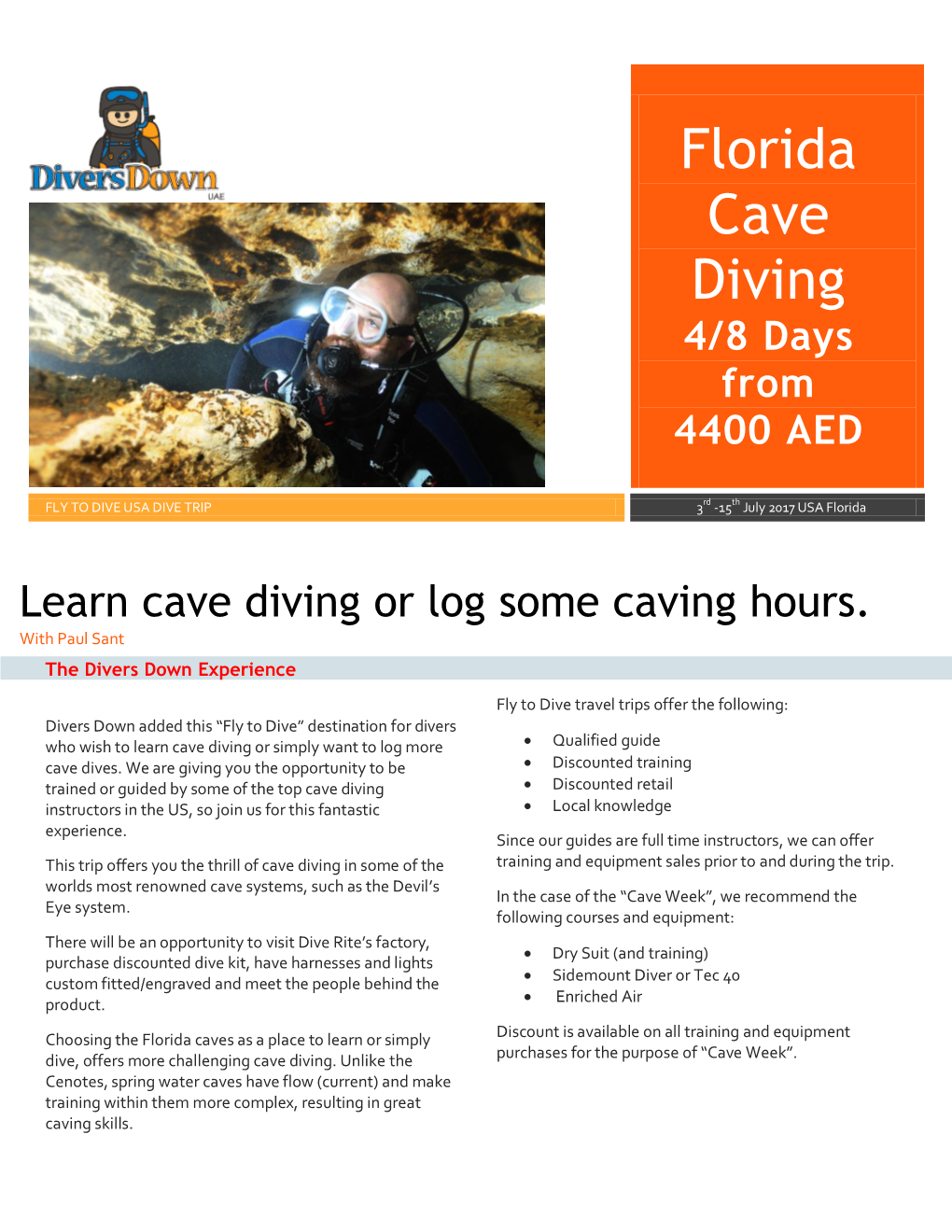 Florida Cave Diving 4/8 Days from 4400 AED