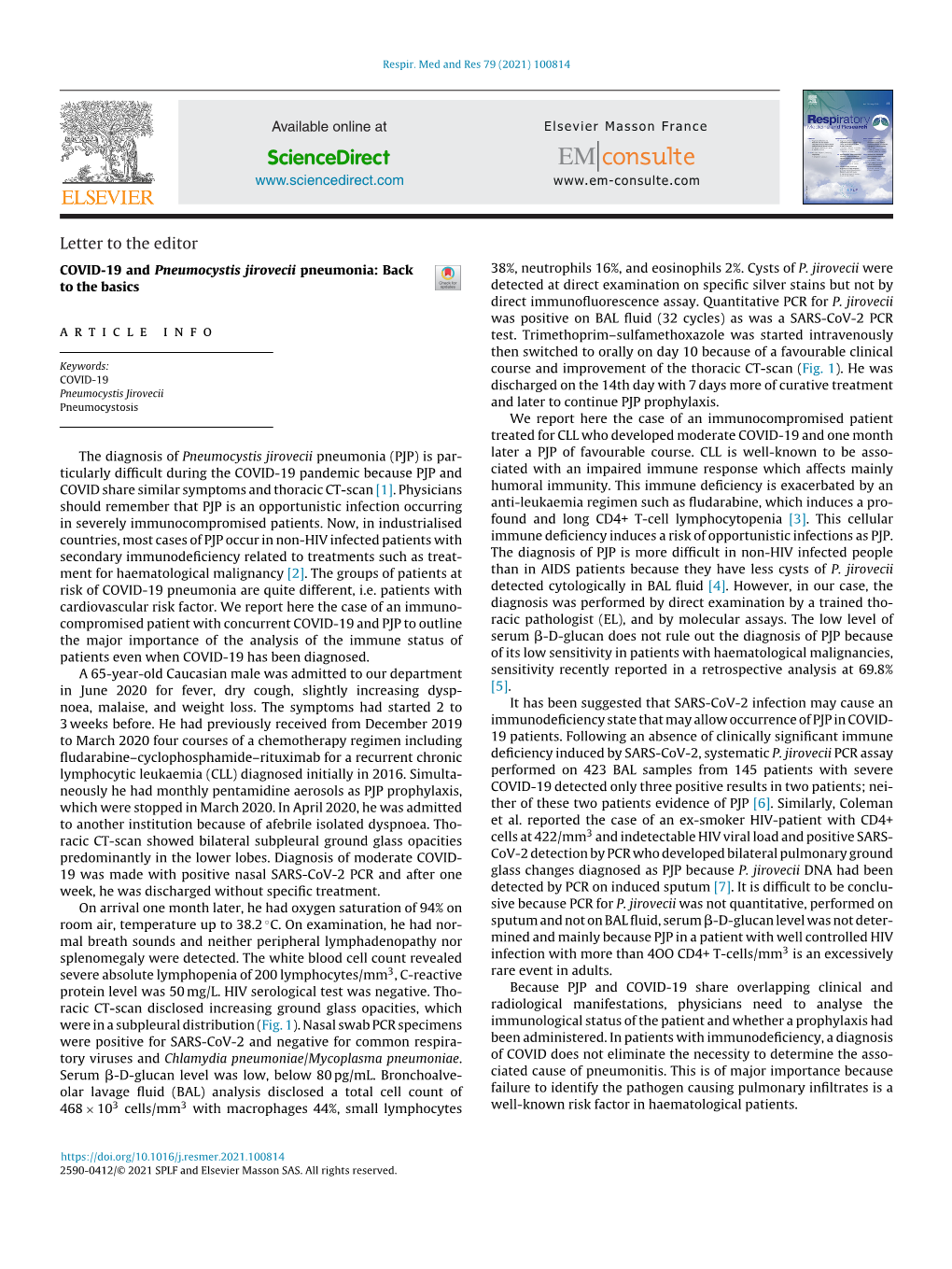 COVID-19 and Pneumocystis Jirovecii Pneumonia: Backto the Basics