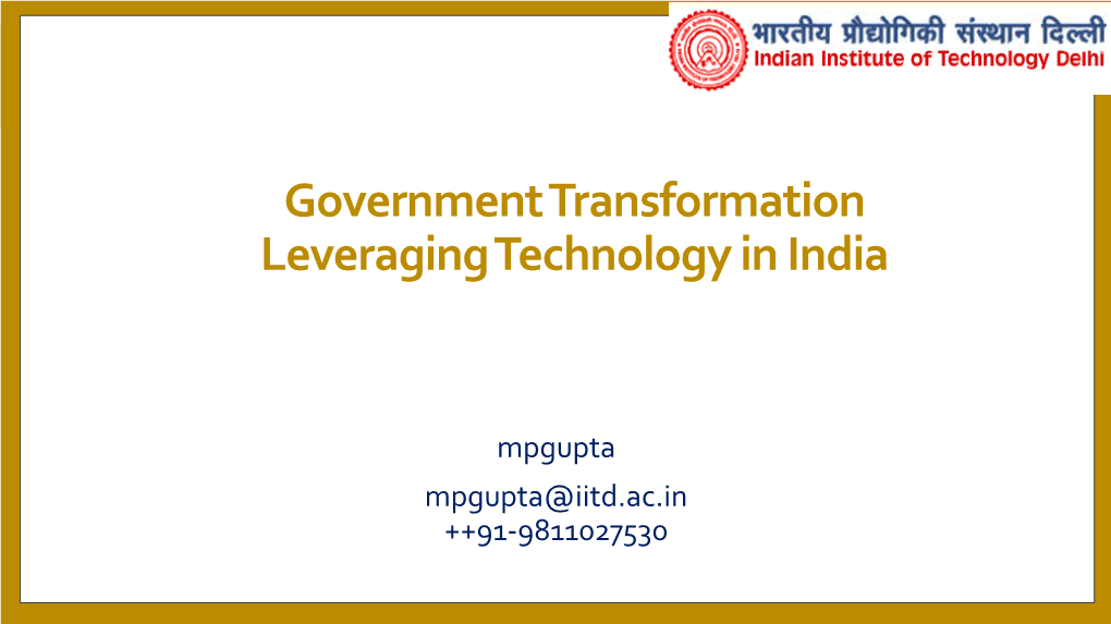 Government Transformation Leveraging Technology in India