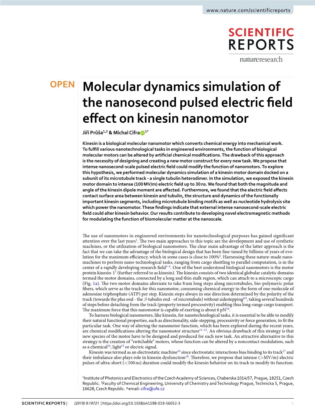 Molecular Dynamics Simulation of the Nanosecond Pulsed Electric Field Effect on Kinesin Nanomotor