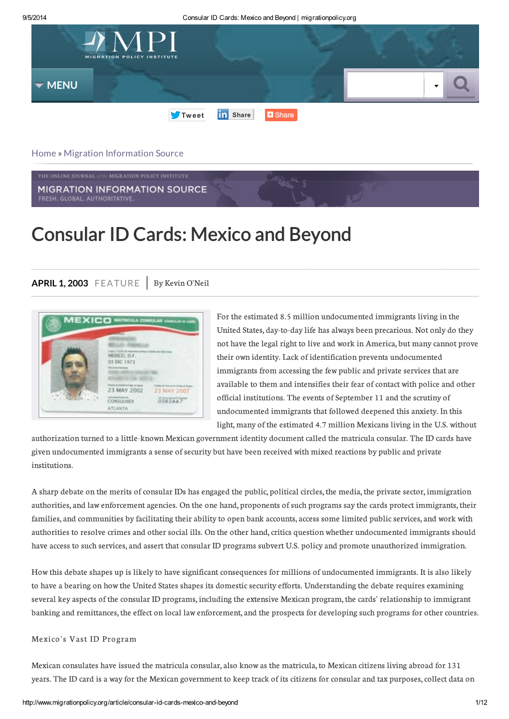 Consular ID Cards: Mexico and Beyond | Migrationpolicy.Org