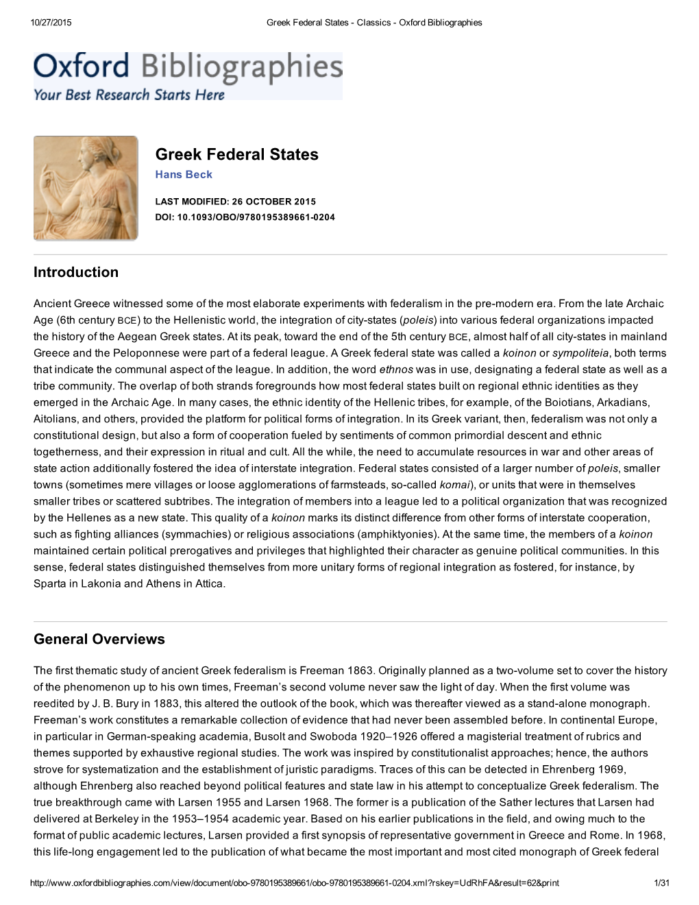 Greek Federal States ­ Classics ­ Oxford Bibliographies